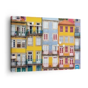 Tablou pe pânză Canvas - Fațade colorate ale caselor de locuit în peisajul urban - 70x50cm - Culorile orașului vechi - Decorațiune modernă pentru perete pentru living și dormitor ARTTOR