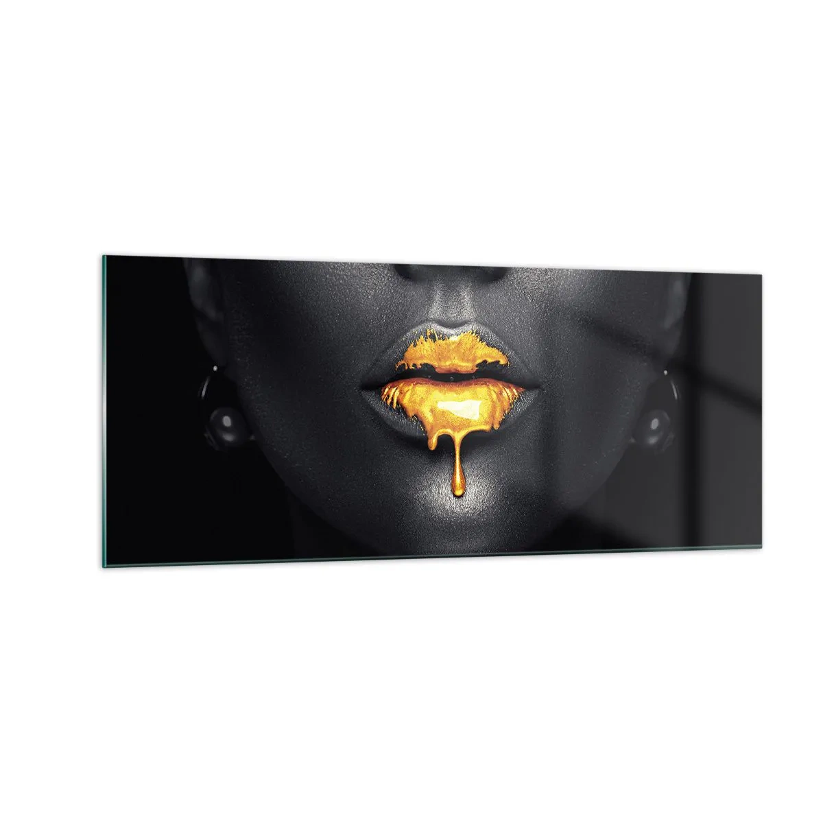 Tablou pe sticlă - Buzele de aur - 100x40 cm