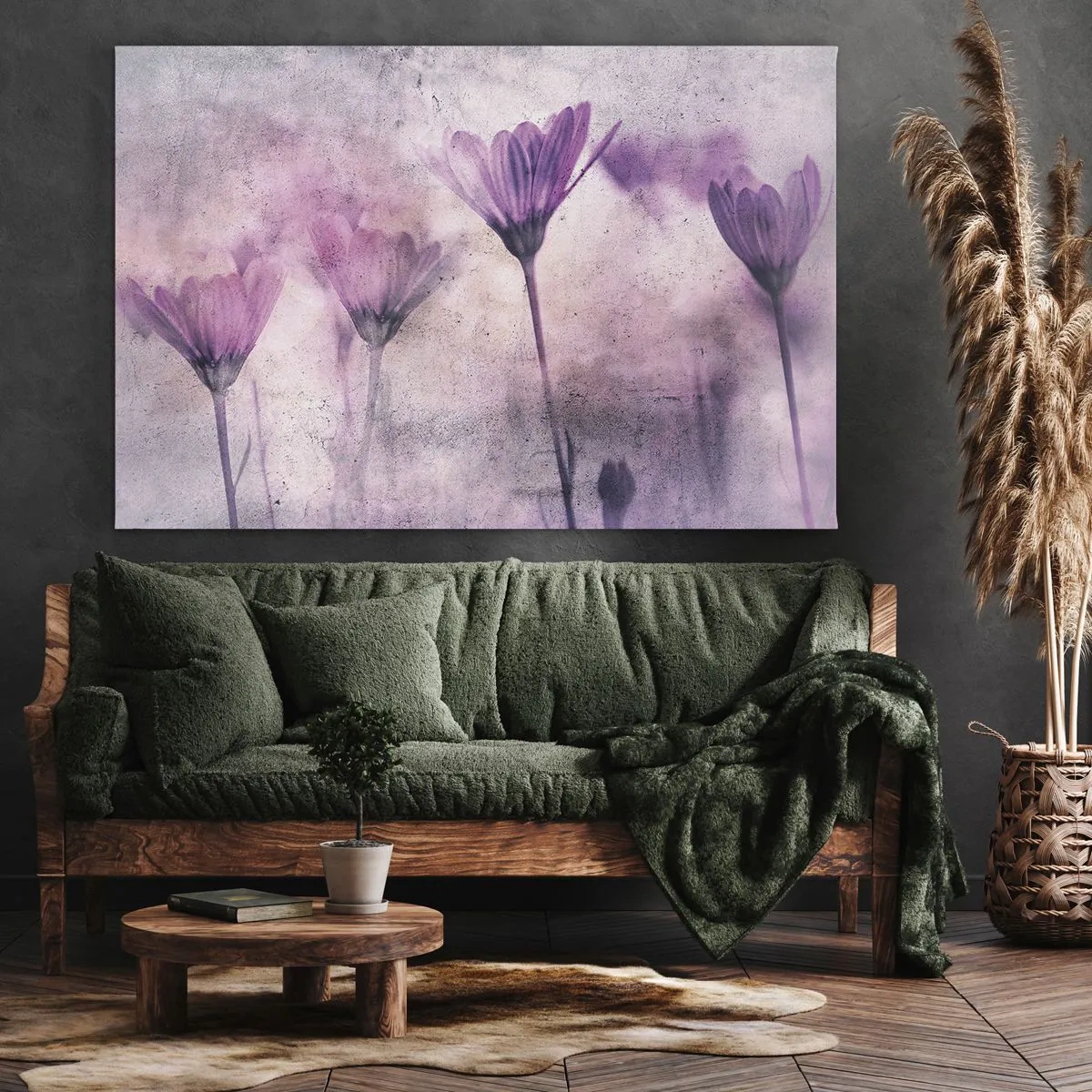 Tablou pe pânză Canvas - Flori delicate în nuanțe de violet pe un fundal deschis - 70x50cm - Un vis de flori - Decorațiune modernă pentru perete pentru living și dormitor ARTTOR