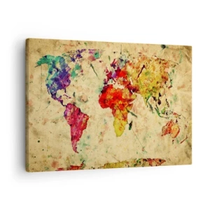 Tablou pe pânză Canvas - O interpretare colorată și artistică a hărții lumii - 70x50cm - Viața ca o hartă colorată - Decorațiune modernă pentru perete pentru living și dormitor ARTTOR