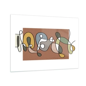 Tablou pe sticlă - Abstracție colorată cu o linie neagră pe un fundal maro - 70x50cm - Abstracția care merită un zâmbet - Decorațiune modernă pentru perete pentru living și dormitor ARTTOR
