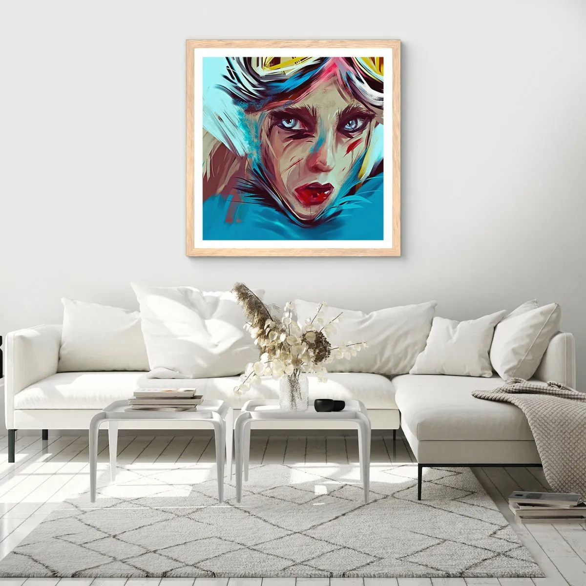 Poster în ramă de stejar deschis - Războinica de drum - 40x40 cm