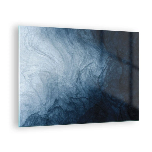 Tablou pe sticlă - Adâncime abstractă în nuanțe de albastru marin și gri - 70x50cm - În adâncuri - Decorațiune modernă pentru perete pentru living și dormitor ARTTOR