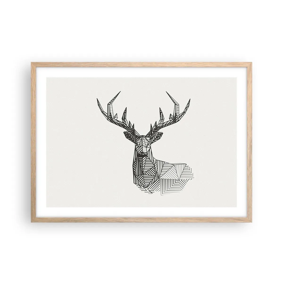 Poster în ramă de stejar deschis - Cerb în stil cubist - 70x50 cm