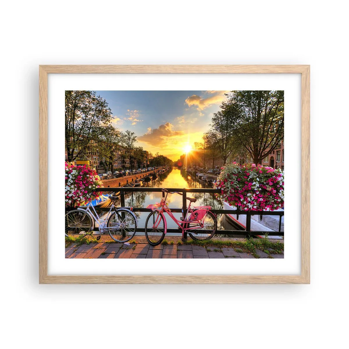 Poster în ramă de stejar deschis - Dimineața de primăvară în Amsterdam - 50x40 cm