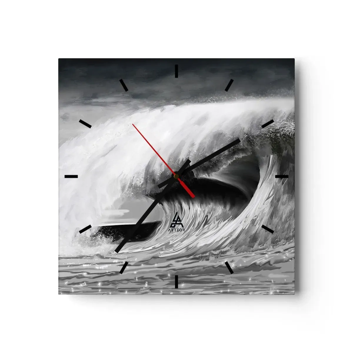 Ceas de perete - Ceas pe sticlă - Mânia oceanului - 30x30 cm