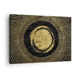 Tablou pe pânză Canvas - Compoziție geometrică în negru și auriu cu raze - 70x50cm - Compoziție glamour - Decorațiune modernă pentru perete pentru living și dormitor ARTTOR