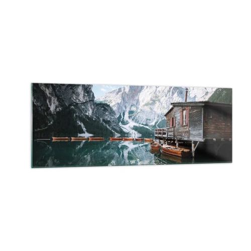 Tablou pe sticlă - Dimineață cristalină de munte - 140x50 cm