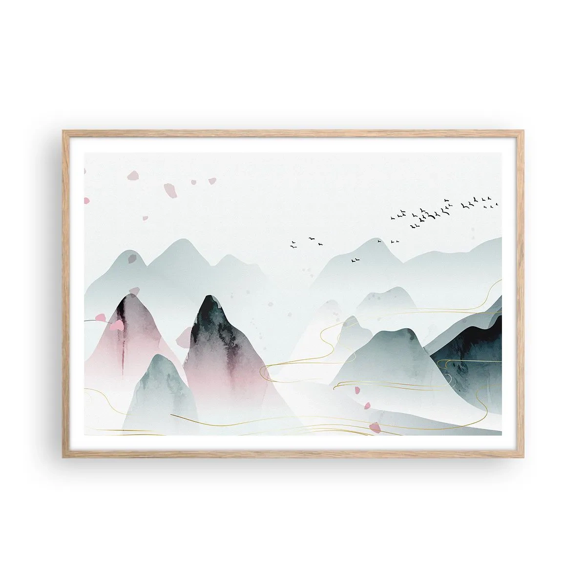Poster în ramă de stejar deschis - Peste vârfuri - 100x70 cm