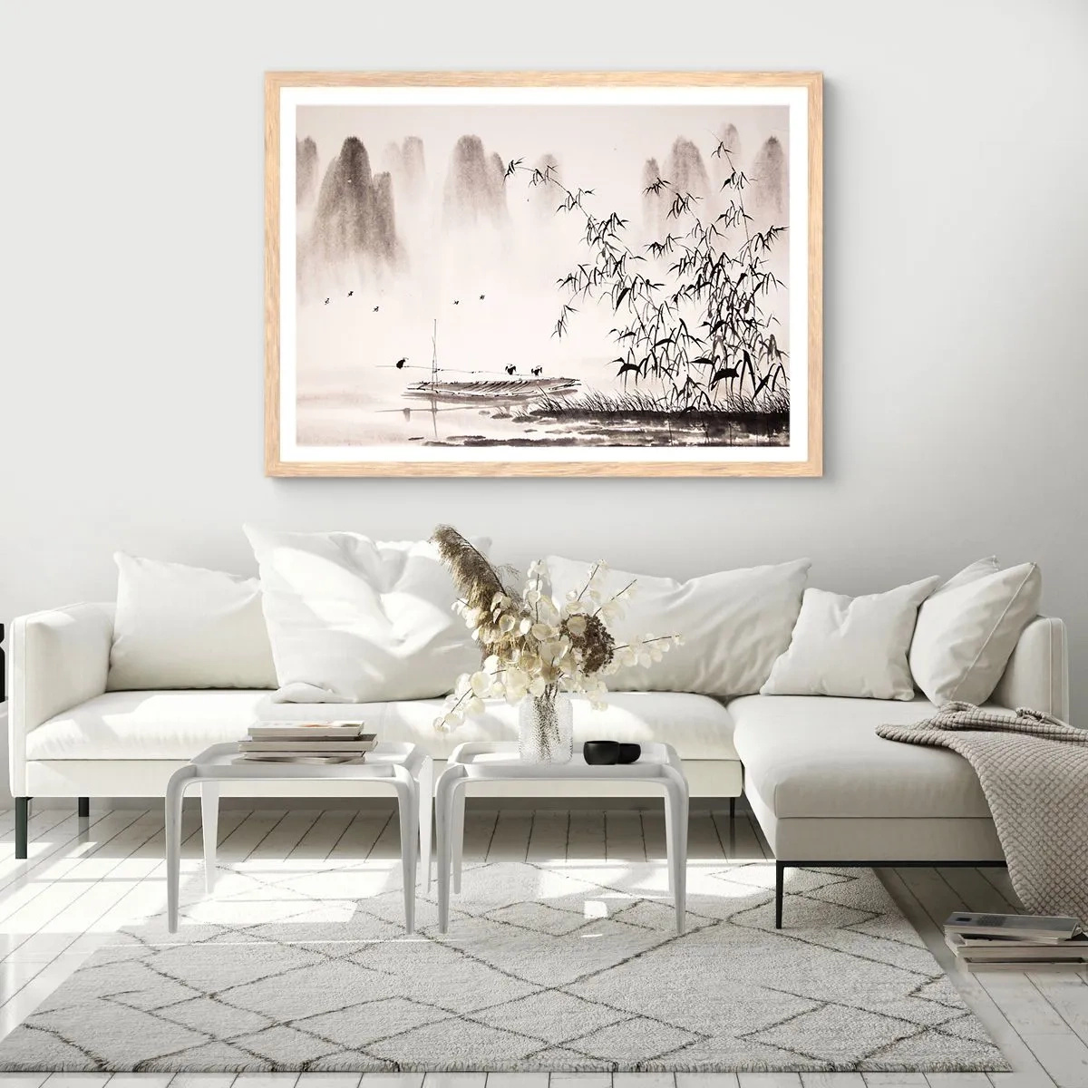 Poster în ramă de stejar deschis - Liniștea câmpurilor de orez - 70x50 cm