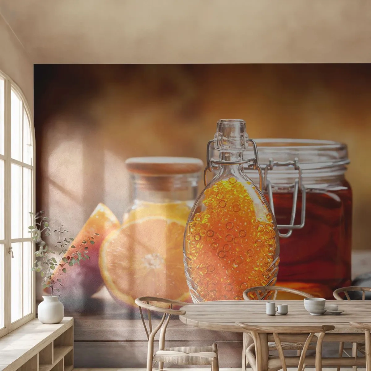 Tapet Premium Canvas - Gust și aromă de soare - Gastronomie, Portocale, Borcan cu Miere - 250x175 cm