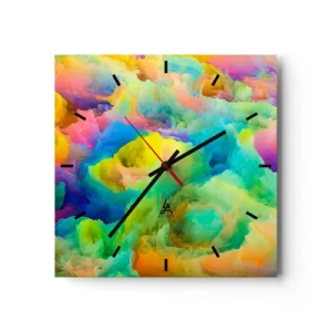 Ceas de perete - Ceas pe sticlă - Puf multicolor - 30x30 cm