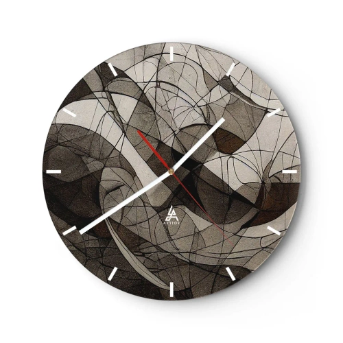 Ceas de perete - Ceas pe sticlă - Abstracție organică în tonuri pământii cu linii dinamice - 30x30cm - Circulația culorilor pământului - Decorațiune modernă pentru perete pentru living, bucătărie și dormitor ARTTOR