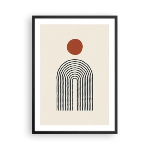 Poster în ramă neagră - Abstracție geometrică cu un arc liniar și un cerc roșu. - 50x70cm - Magnetismul formelor și al culorilor - Decorațiune modernă pentru perete pentru living și dormitor ARTTOR