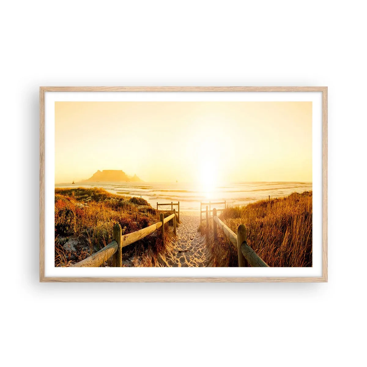 Poster în ramă de stejar deschis - Prin dune spre soare - 91x61 cm