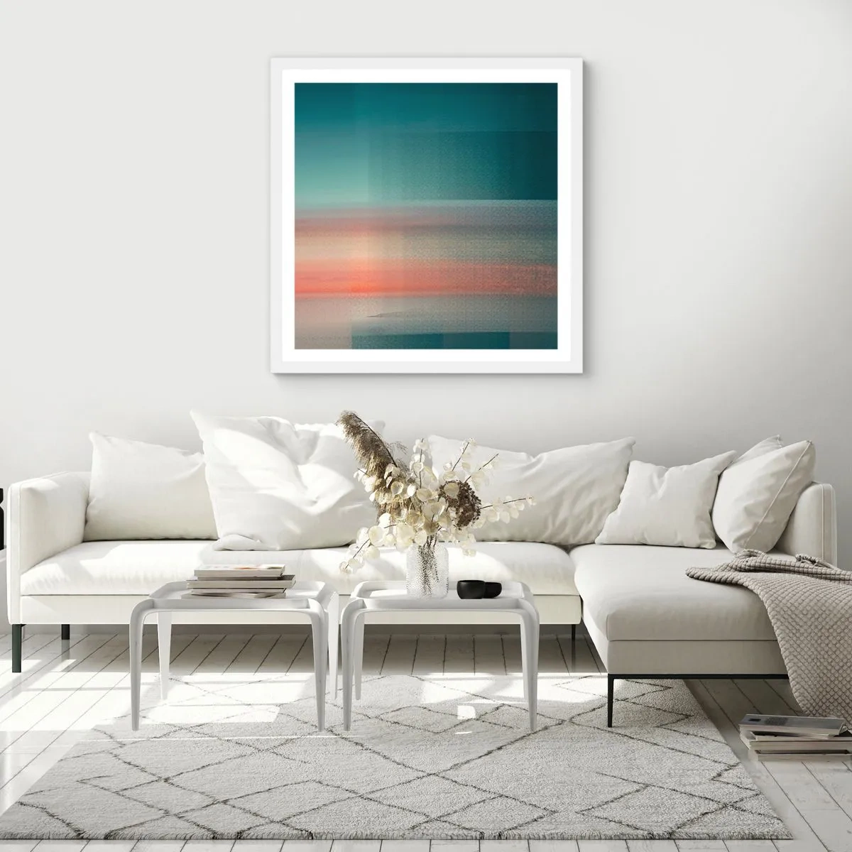 Poster în ramă albă - Abstracție: unde de lumină - 30x30 cm