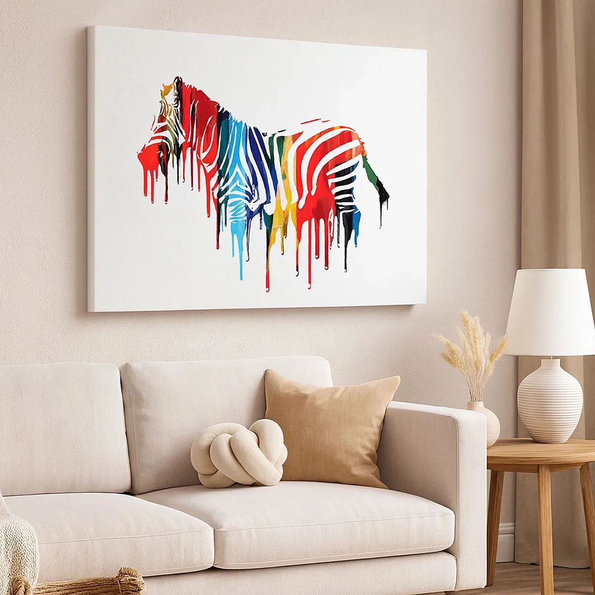 Tablou pe pânză Canvas - Zebră abstractă în culori colorate cu efect de vopsea - 70x50cm - Nu doar alb și negru - Decorațiune modernă pentru perete pentru living și dormitor ARTTOR