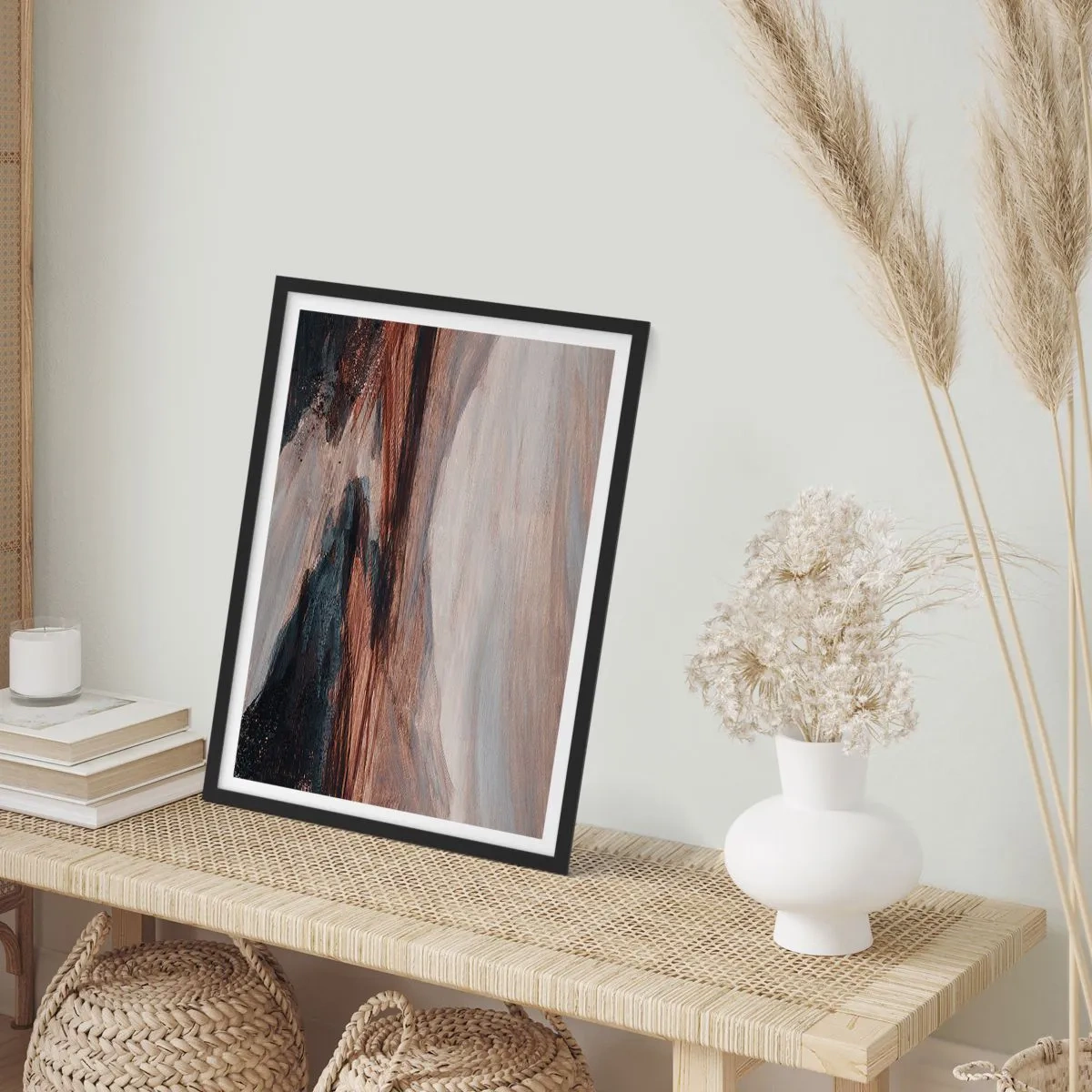Poster în ramă neagră - Compoziție abstractă în nuanțe de maro și negru - 50x70cm - Valea liniștită - Decorațiune modernă pentru perete pentru living și dormitor ARTTOR