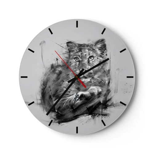 Ceas de perete - Ceas pe sticlă - Portretul unui tigru în abstracție alb-negru - 30x30cm - Da, te ascult cu atenție - Decorațiune modernă pentru perete pentru living, bucătărie și dormitor ARTTOR
