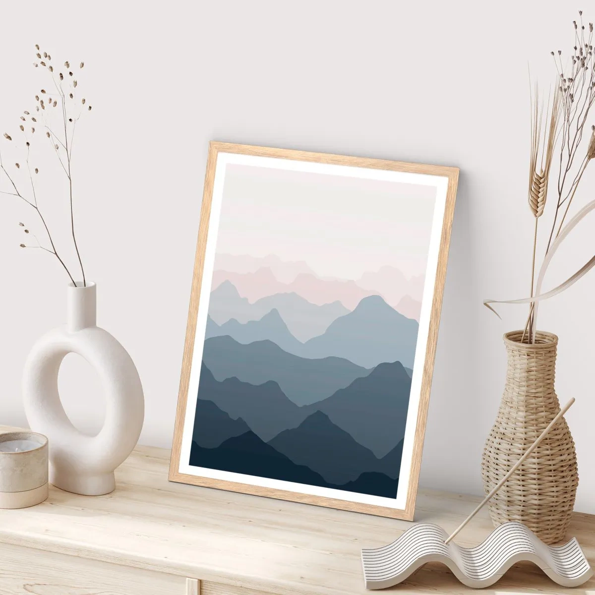 Poster în ramă de stejar deschis - Valuri de munți - 70x100 cm