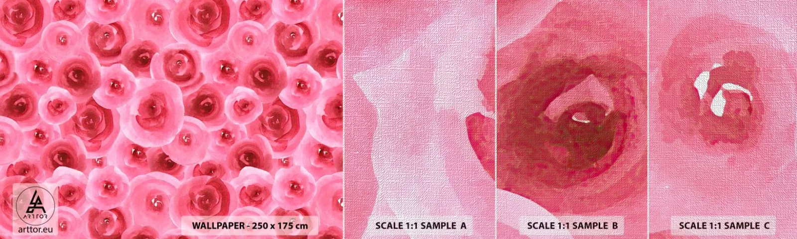 Mostră tapet Premium Canvas - Trandafiri de sus în jos - Flori, Frumuseţe, Romantism - 100x30 cm