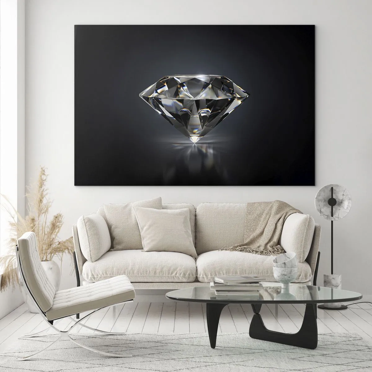 Tablou pe sticlă - Un diamant strălucitor pe un fundal întunecat într-un aranjament elegant - 70x50cm - Best girls friend - Decorațiune modernă pentru perete pentru living și dormitor ARTTOR
