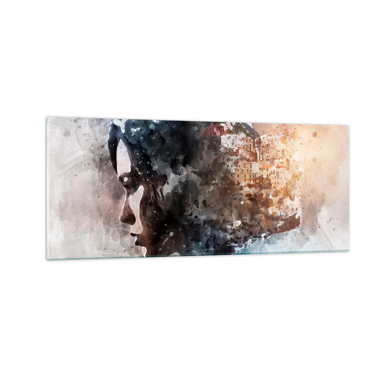 Tablou pe sticlă - Povestea unei fete cu un oraș în fundal - 100x40 cm