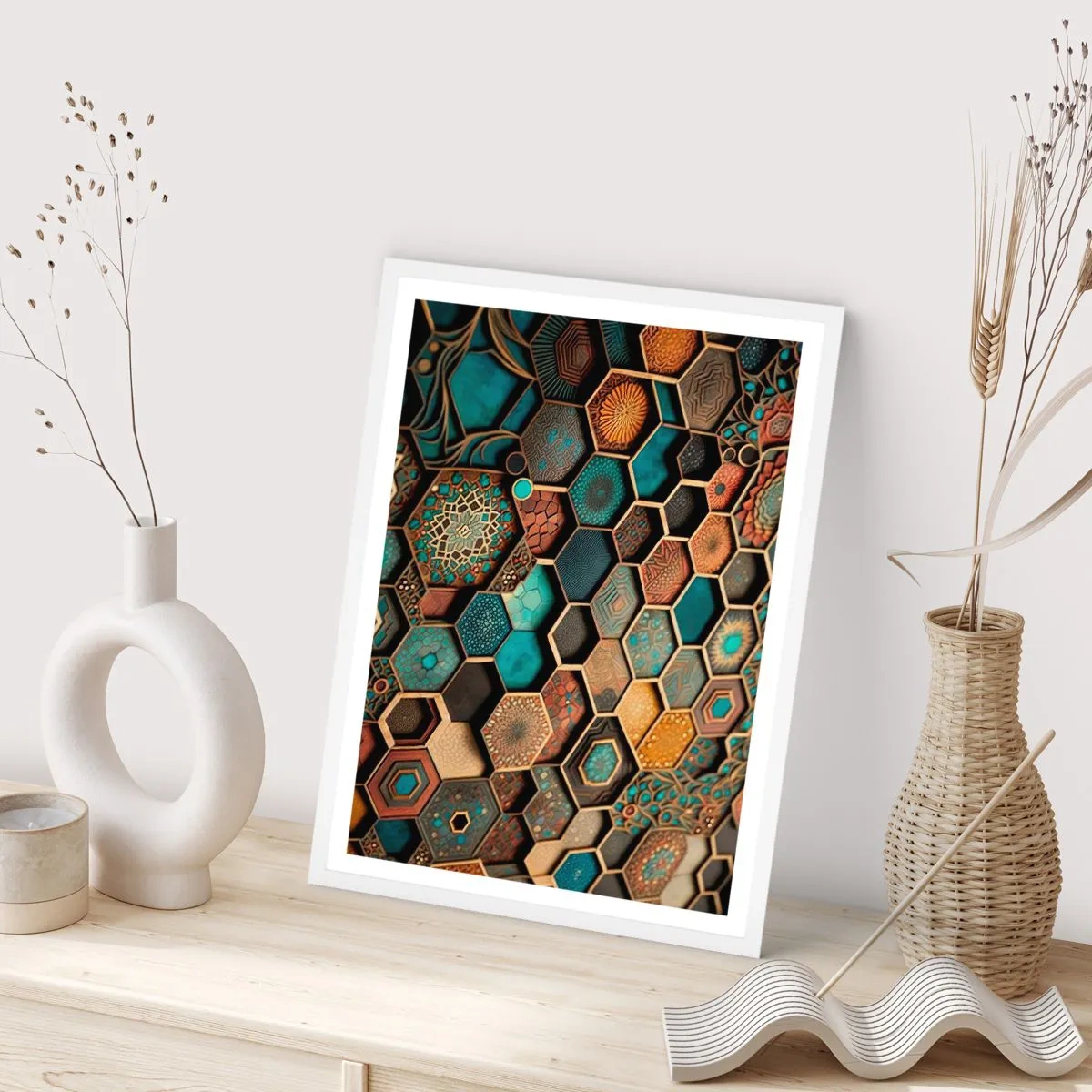 Poster în ramă albă - Ornamente arabe - o variație - 50x70 cm