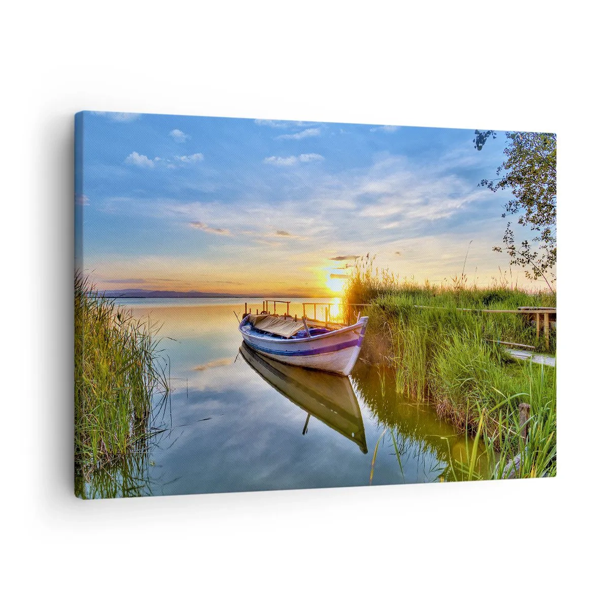 Tablou pe pânză Canvas - O barcă într-un golf liniștit la apus - 70x50cm - Golfulețul viselor împlinite - Decorațiune modernă pentru perete pentru living și dormitor ARTTOR