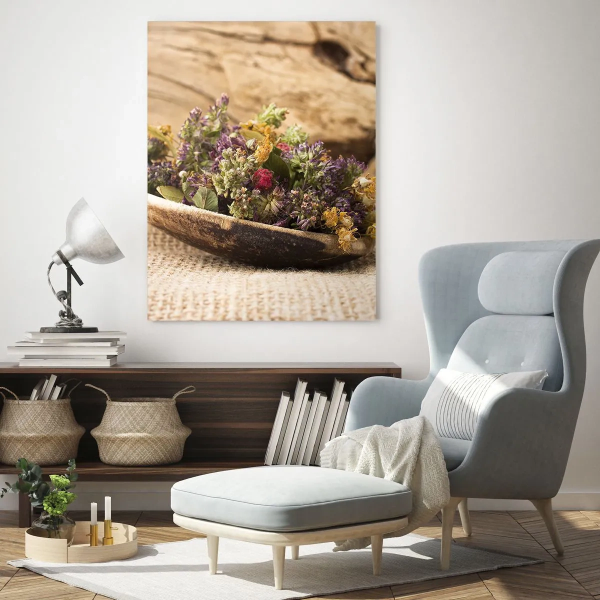 Tablou pe sticlă - Flori colorate și ierburi parfumate - 50x70 cm