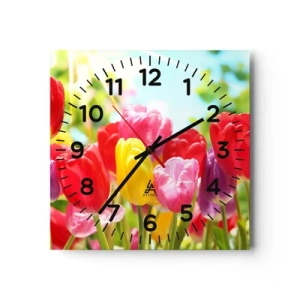 Ceas de perete - Ceas pe sticlă - Așa suntem noi, culorile lunii mai! - 40x40 cm