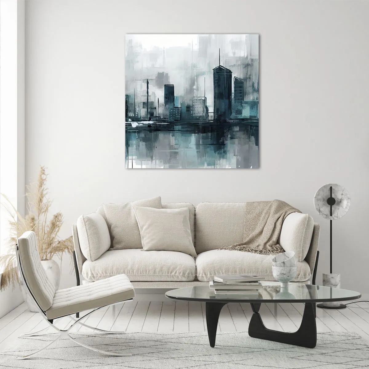 Tablou pe sticlă - Un oraș de culoarea ploii - 30x30 cm