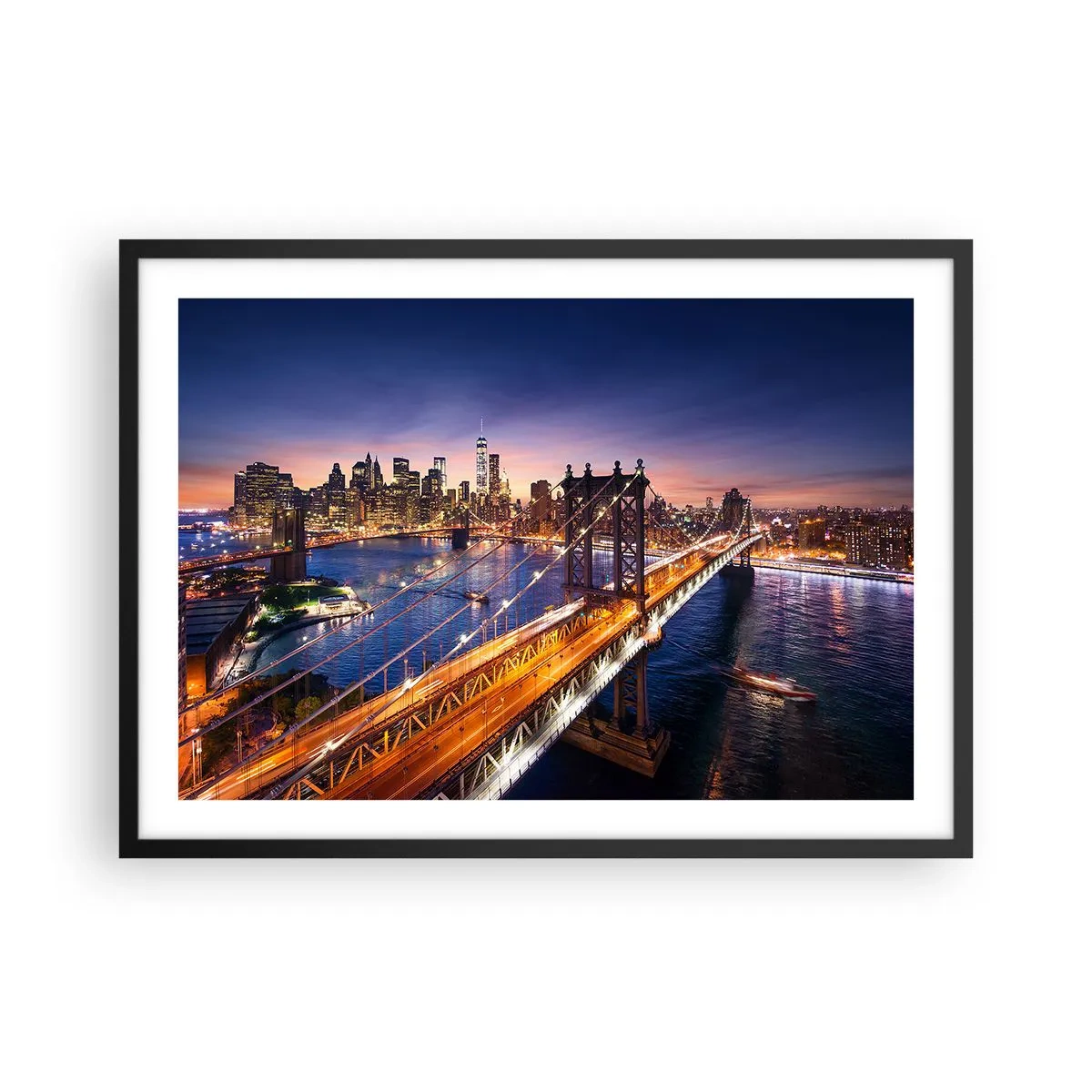 Poster în ramă neagră - Pe un pod luminos către inima orașului - 70x50 cm