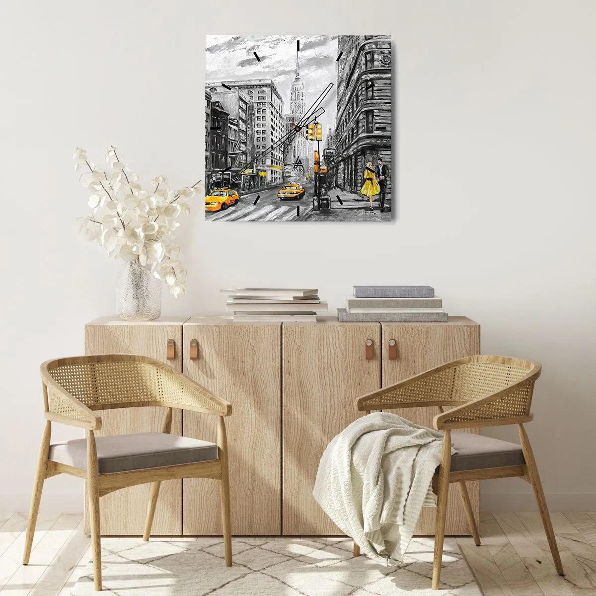 Ceas de perete - Ceas pe sticlă - O poveste din New York - 30x30 cm