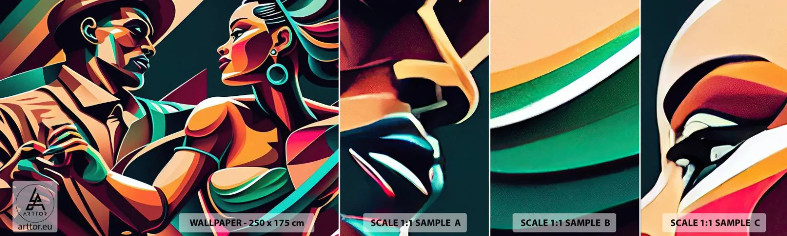 Mostră de Tapet Standard Eco - În ritmul inimii - Cubism, Cuplu, Dans - 100x30 cm