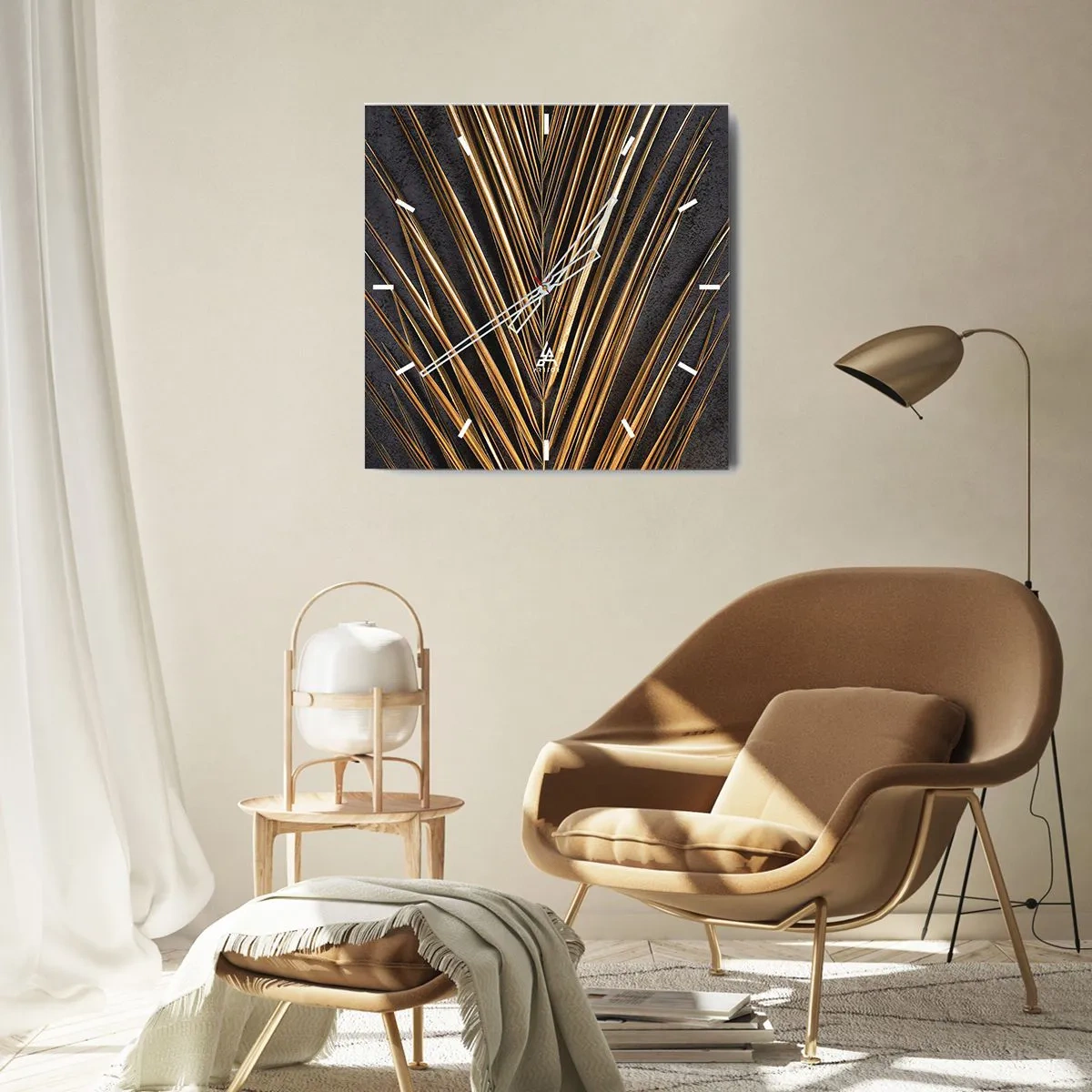 Ceas de perete - Ceas pe sticlă - Aur tropical - 40x40 cm