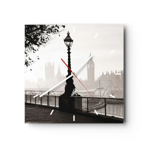 Ceas de perete - Ceas pe sticlă - Londra de dimineața - 30x30 cm