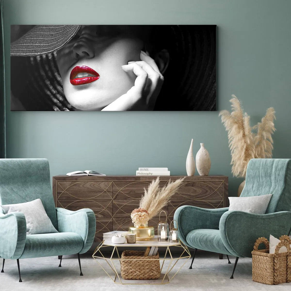 Tablou pe pânză - Studiu în stacojiu - 100x40 cm