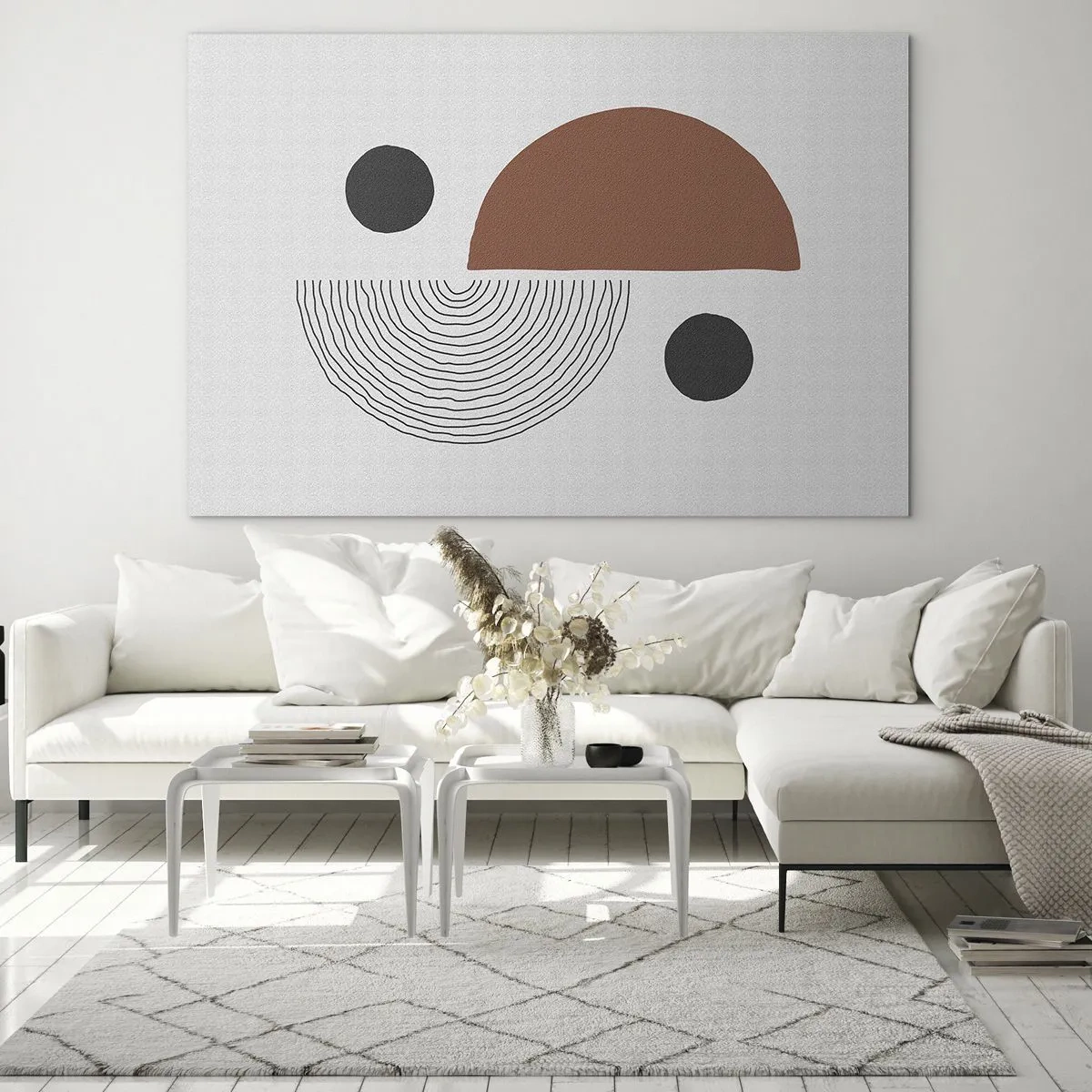 Tablou pe sticlă - Figuri geometrice pe un fundal deschis într-un stil abstract - 70x50cm - Excelența roții - Decorațiune modernă pentru perete pentru living și dormitor ARTTOR