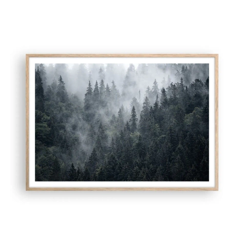 Poster în ramă de stejar deschis - Zori de pădure - 100x70 cm