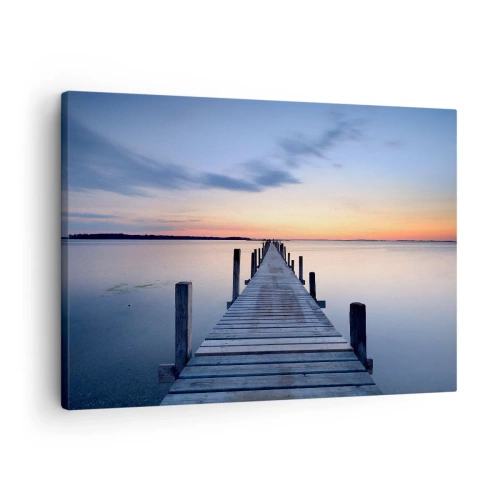 Tablou pe pânză Canvas - Debarcader de lemn pe lac la apus - 70x50cm - Calmul unui amurg senin - Decorațiune modernă pentru perete pentru living și dormitor ARTTOR