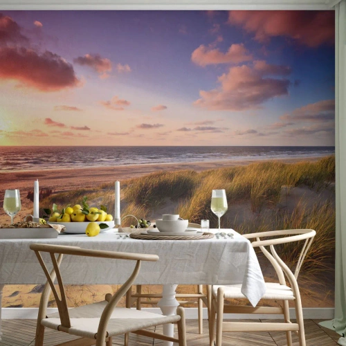 Tapet Standard Eco - Plajă cu dune la apus - 100x70cm - Deja aerul de vară miroase - Decorațiune modernă pentru perete pentru living și dormitor ARTTOR