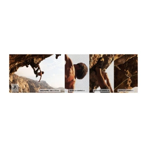 Mostră tapet Premium Sand - Lumea s-a micșorat într-un pumn pe un afloriment de bolovani - Insula Kalymnos, Alpinism, Peisaj - 100x30 cm
