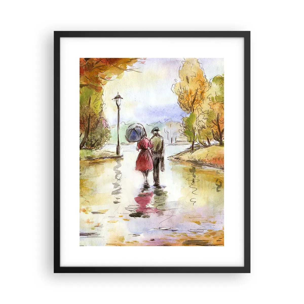 Poster în ramă neagră - Toamnă romantică în parc - 40x50 cm