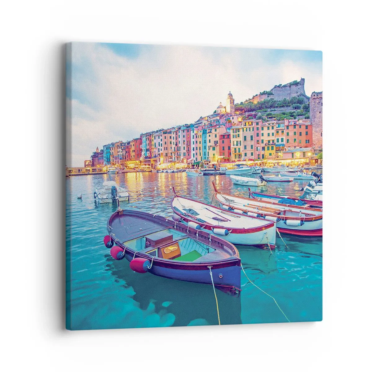Tablou pe pânză - O seară plină de culoare în port - 30x30 cm