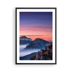 Poster în ramă neagră - Peisaj montan pitoresc la apus - 50x70cm - Peste văi - Decorațiune modernă pentru perete pentru living și dormitor ARTTOR