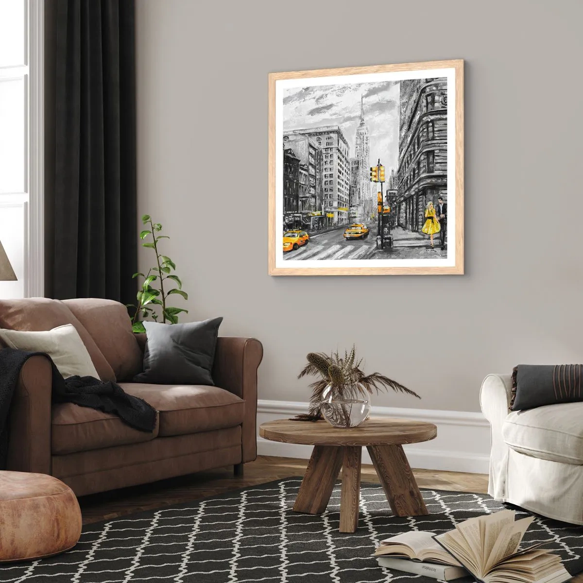 Poster în ramă de stejar deschis - O poveste din New York - 60x60 cm