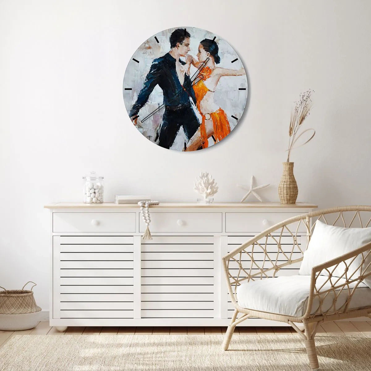 Ceas de perete - Ceas pe sticlă - Un cuplu dansând într-un ritm intens cu poziții dinamice - 30x30cm - Dirty dancing - Decorațiune modernă pentru perete pentru living, bucătărie și dormitor ARTTOR