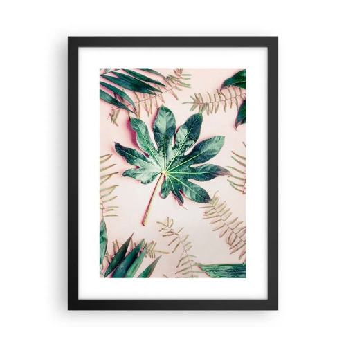 Poster în ramă neagră - Studiu de verdeață pe un fundal roz - 30x40 cm