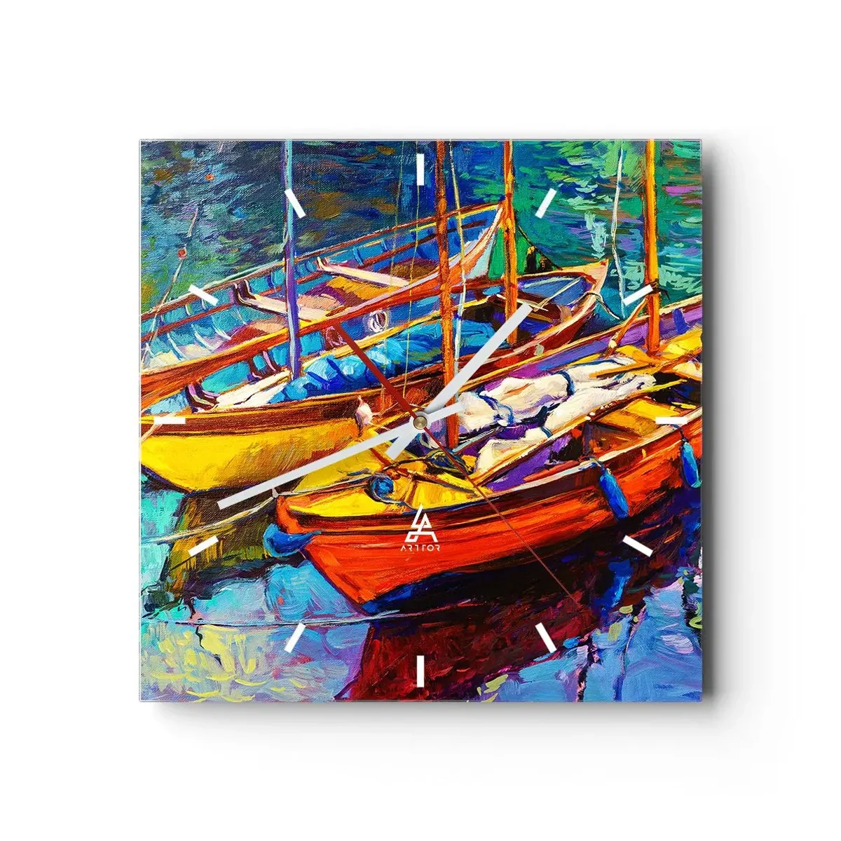 Ceas de perete - Ceas pe sticlă - Pe o apă plină de culoare - 30x30 cm